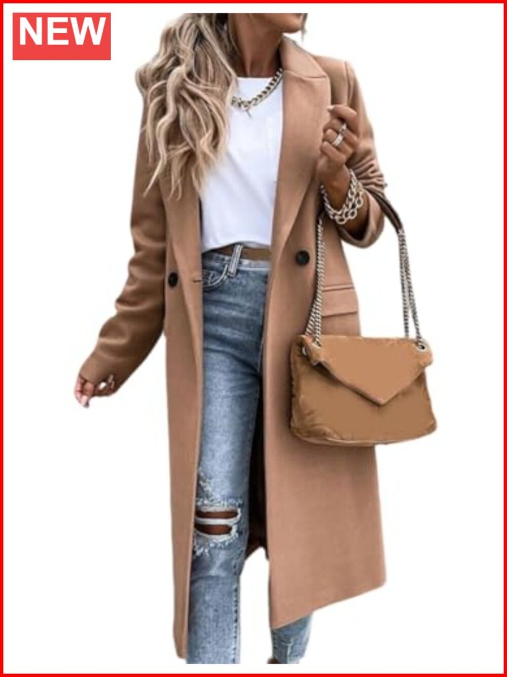 Womens Long Wool Blend Peacoat Notch Lapel Double Breasted Dressy Winter Coat